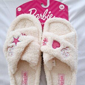 Barbie Memory Foam Fuzzy Criss Cross Slip on Slippers. BNWT